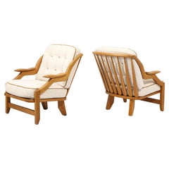 Poltrone Guillerme & Chambron in Oak e lana, Francia, anni '60