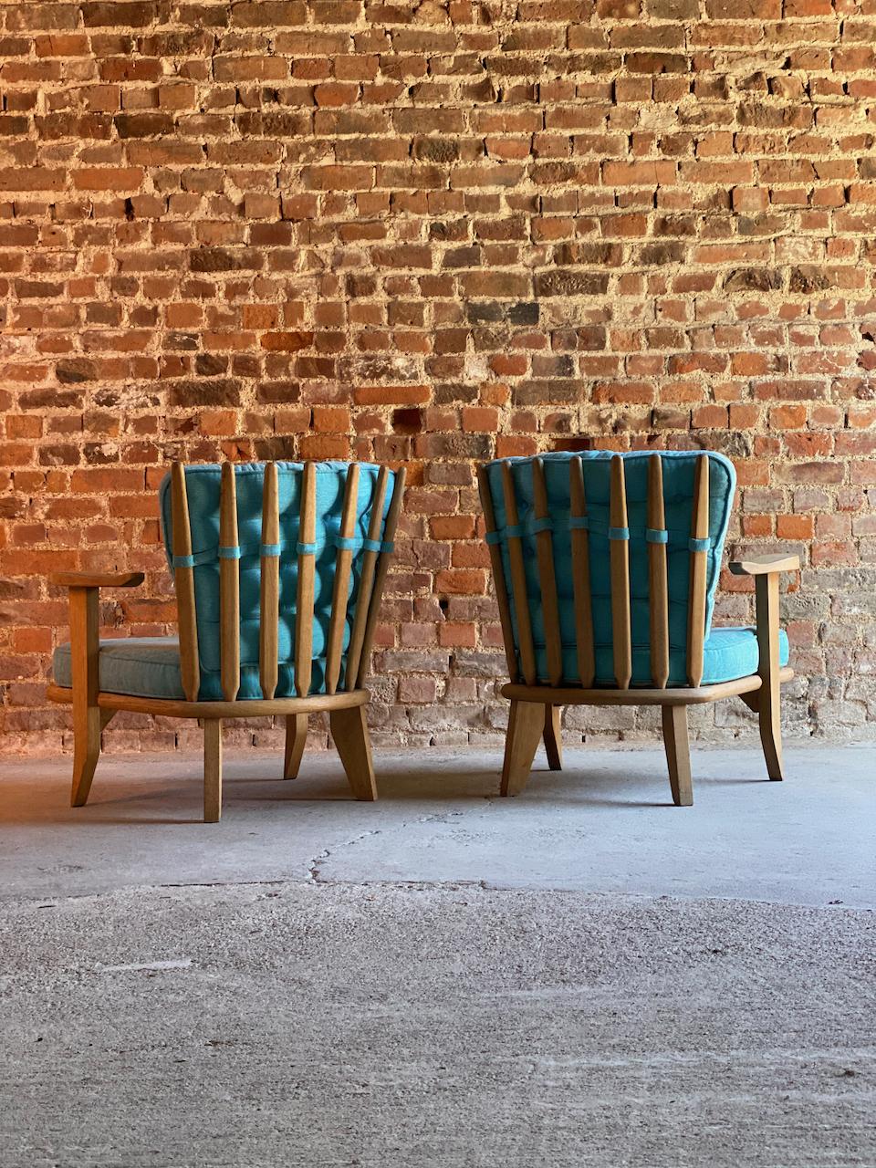 Oak Guillerme & Chambron Armchairs Lounge Chairs, France, circa 1950s