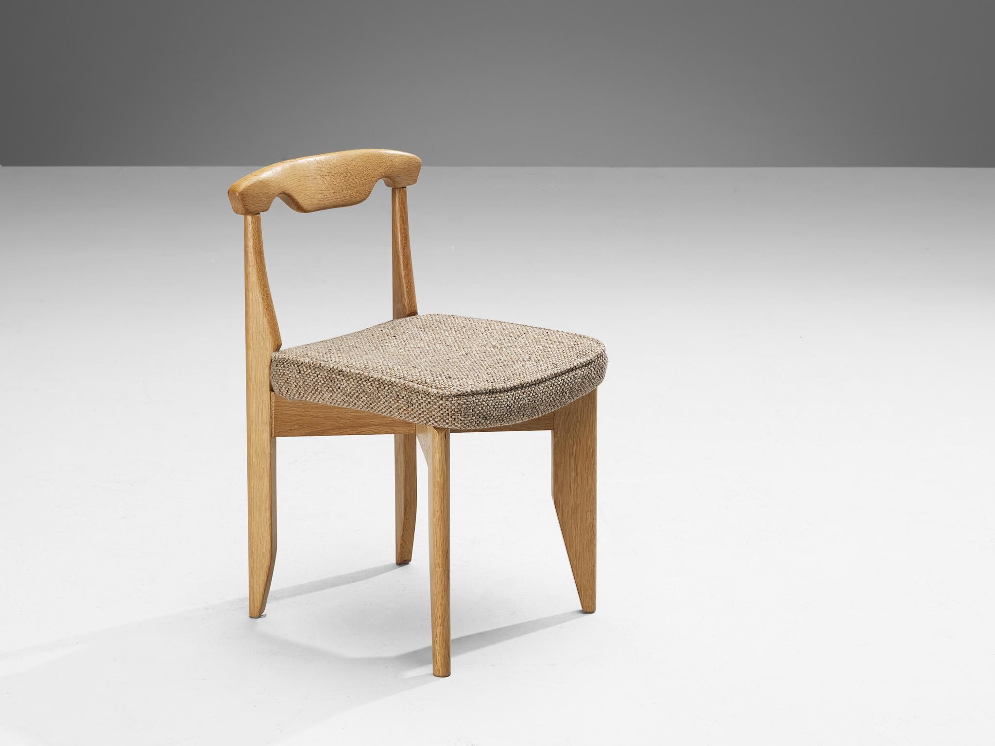 French Guillerme & Chambron 'Aurelie' Dining Chair in Oak and Beige Wool For Sale