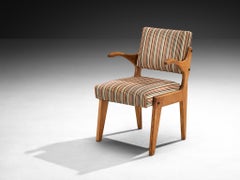 Guillerme & Chambron 'Bridge Etudiant' Oak Armchair Colorful Striped Fabric