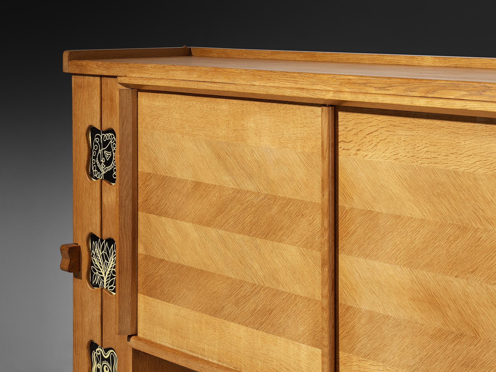 Guillerme & Chambron Buffet in Oak with Ceramic Details For Sale 3