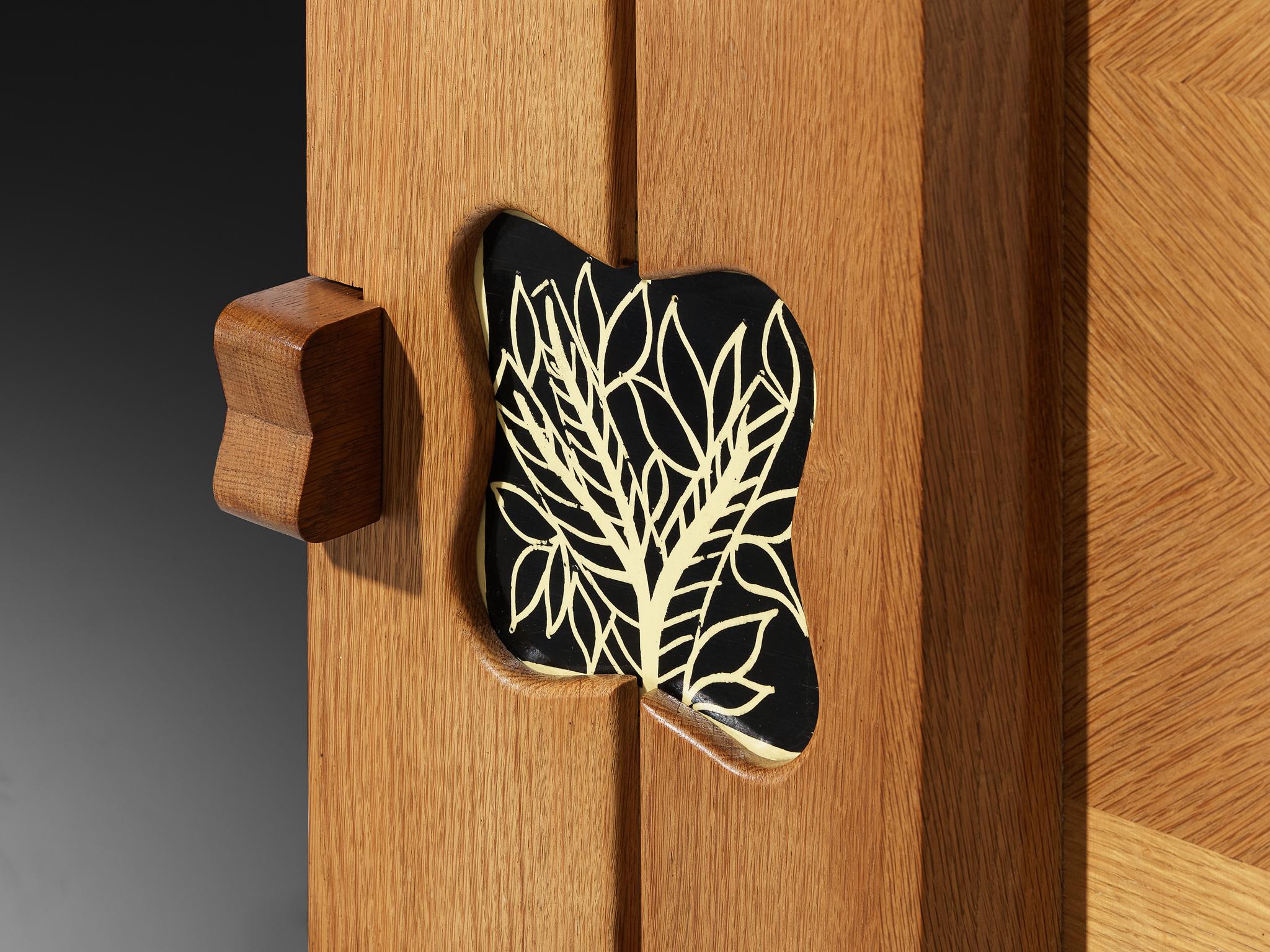 Guillerme & Chambron Buffet in Oak with Ceramic Details For Sale 4