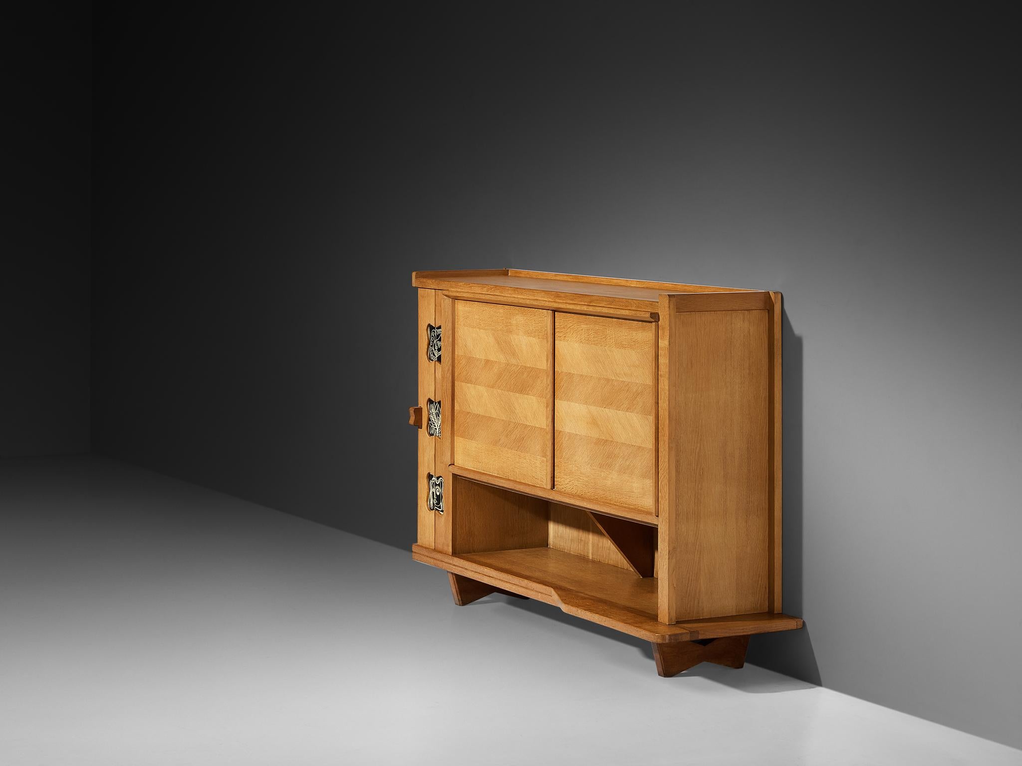 Swiss Guillerme & Chambron Buffet in Oak with Ceramic Details For Sale