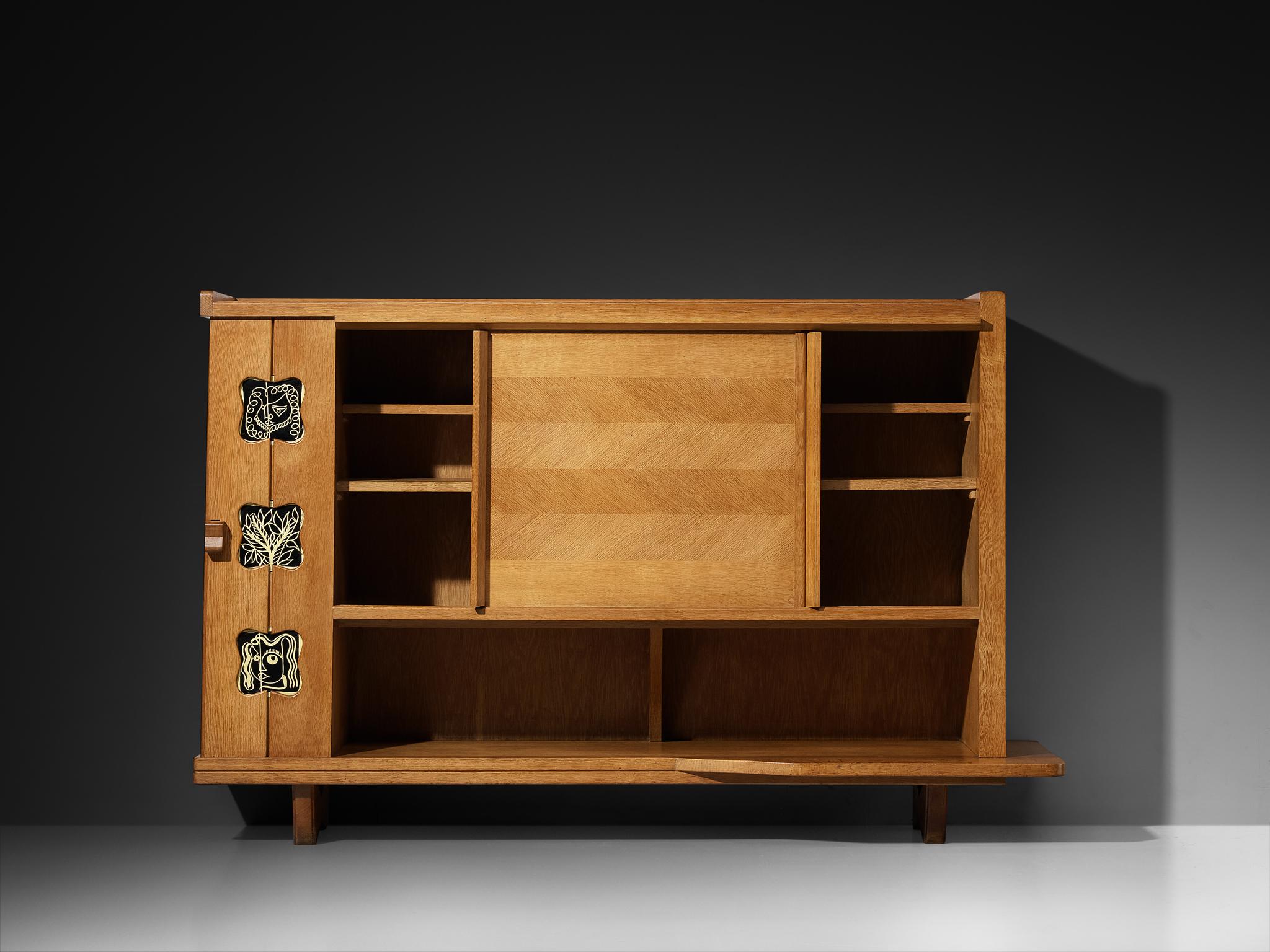 Guillerme & Chambron Buffet in Oak with Ceramic Details In Good Condition For Sale In Waalwijk, NL