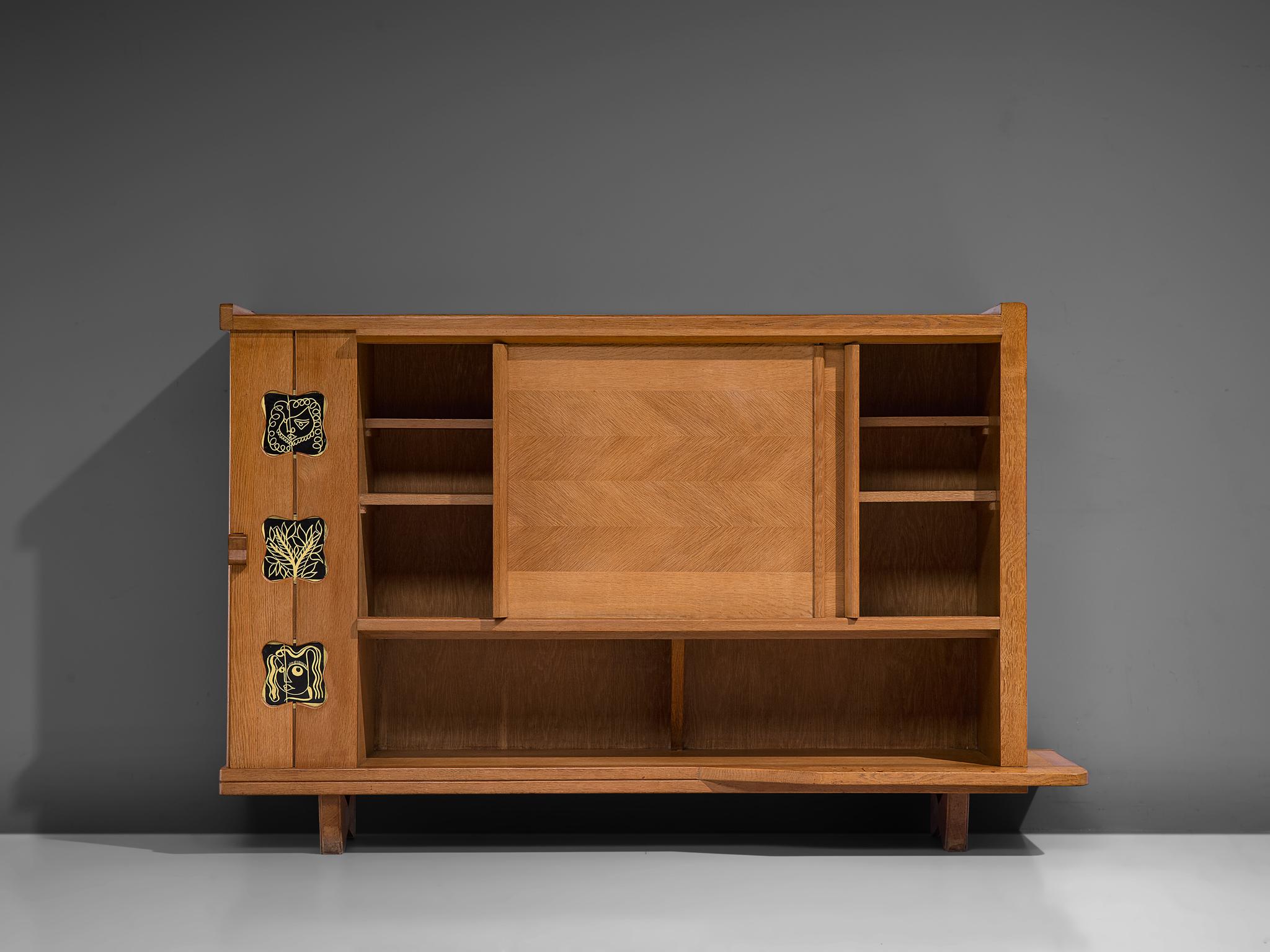 Guillerme & Chambron Buffet in Oak with Ceramic Details  For Sale 1