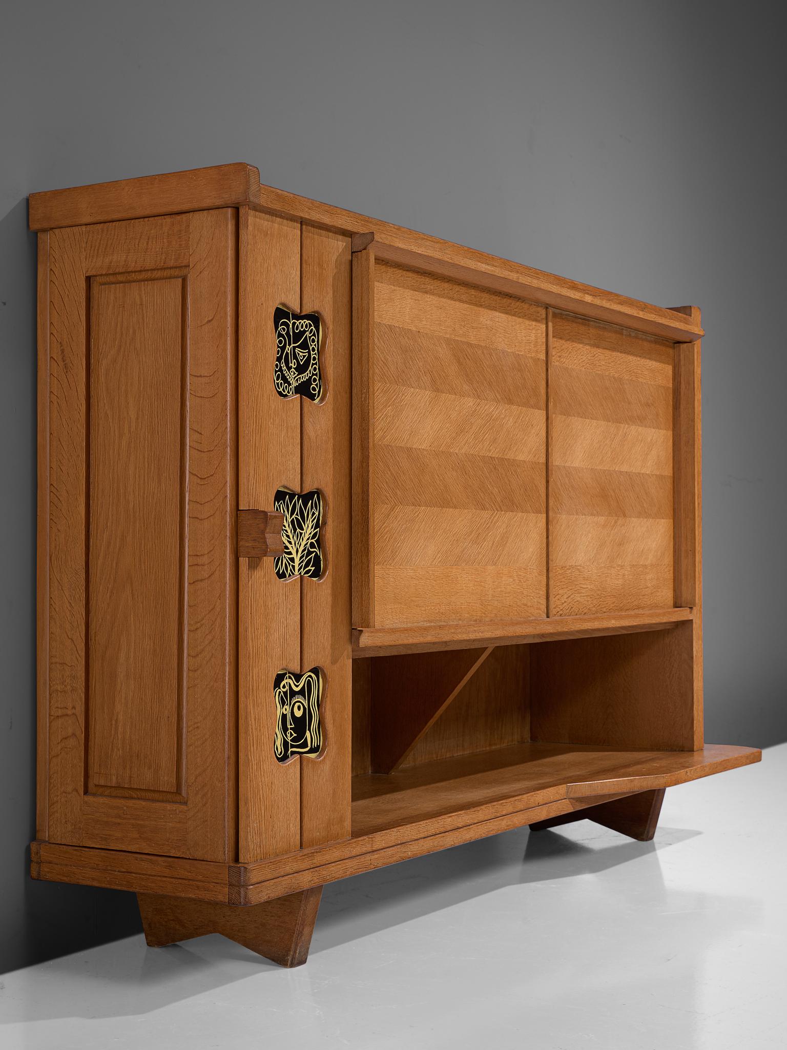 Guillerme & Chambron Buffet in Oak with Ceramic Details  For Sale 3