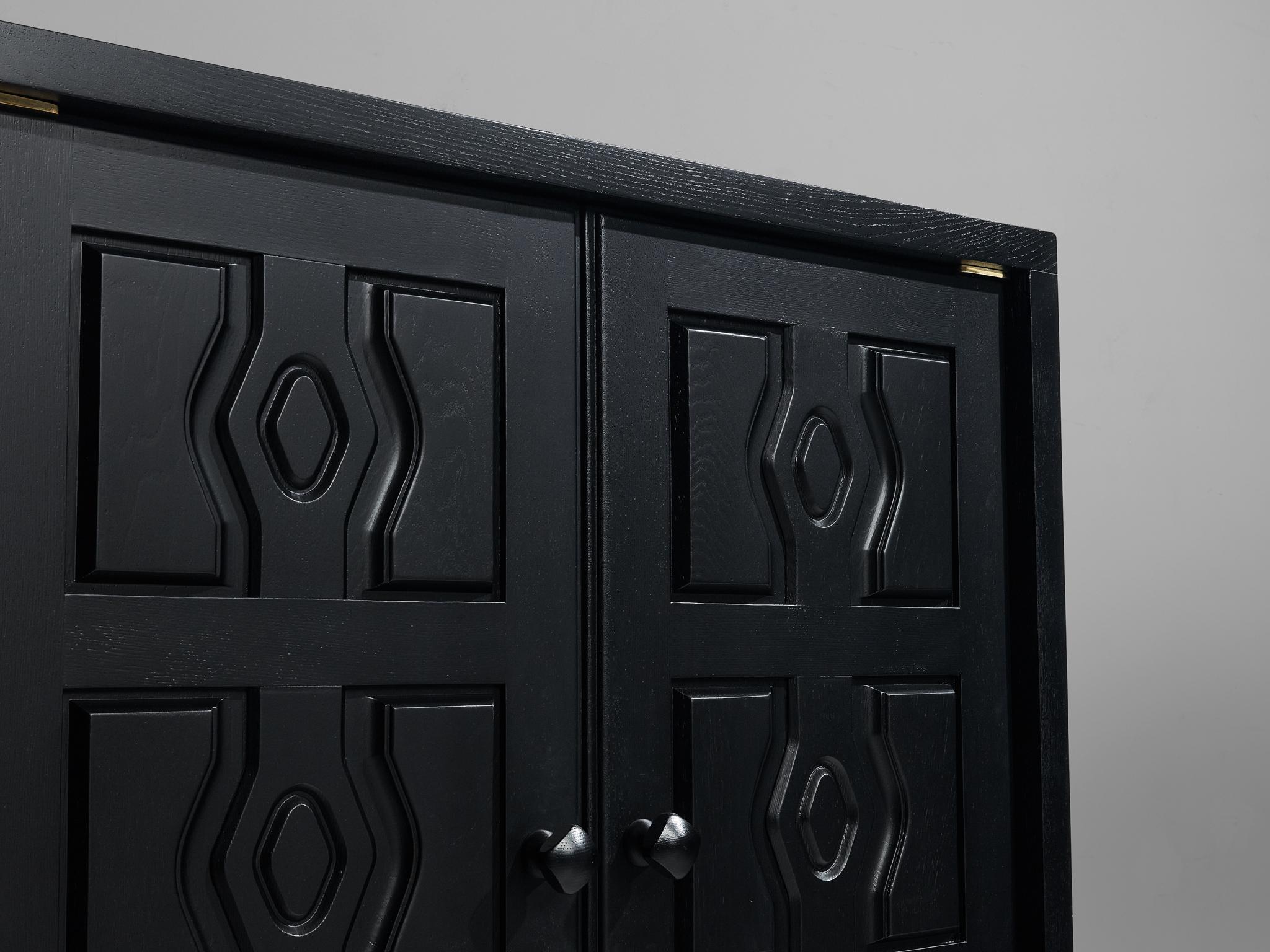 Mid-Century Modern Guillerme & Chambron Cabinet 'Thierry' in Black Lacquered Oak