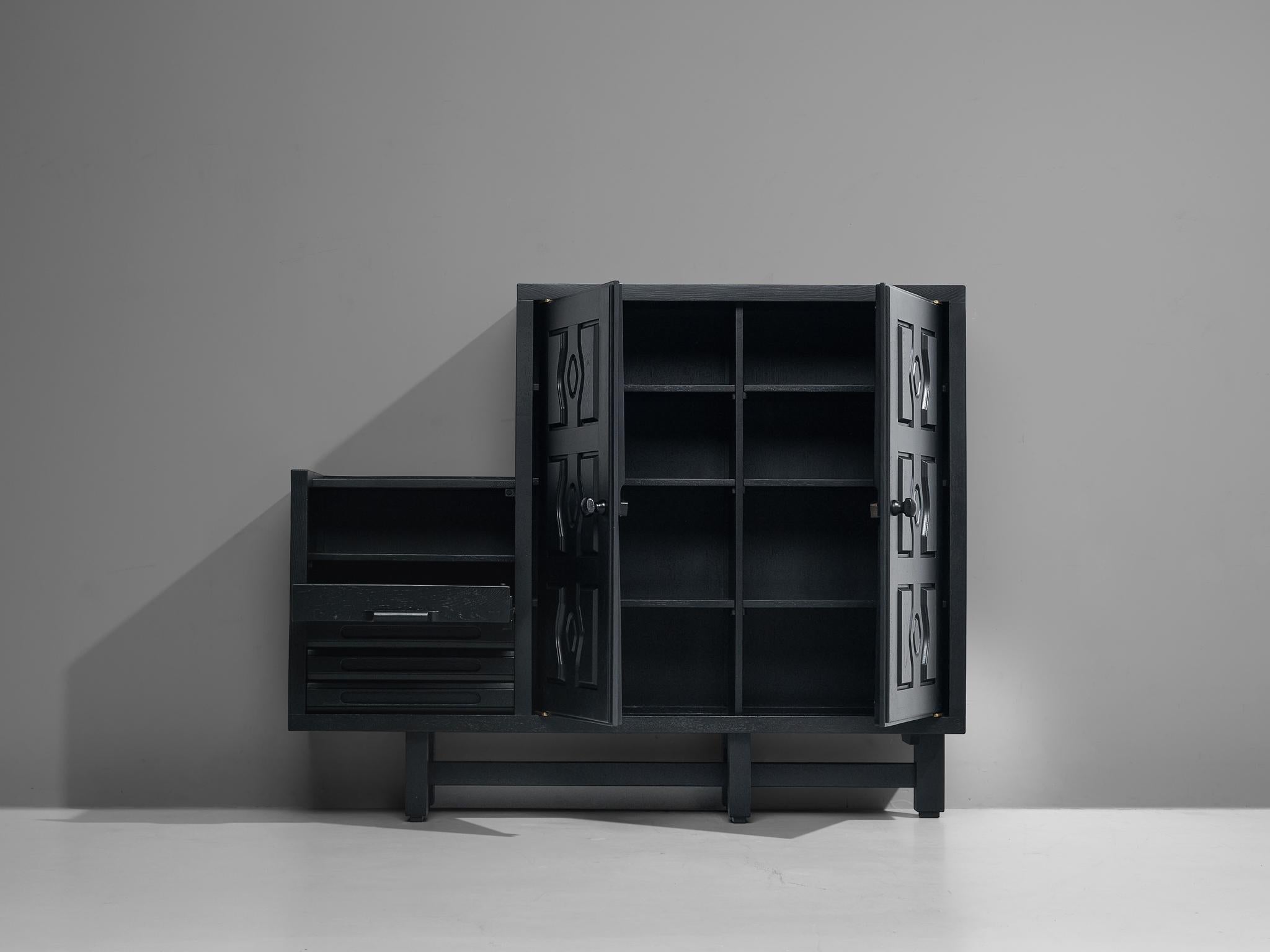 French Guillerme & Chambron Cabinet 'Thierry' in Black Lacquered Oak