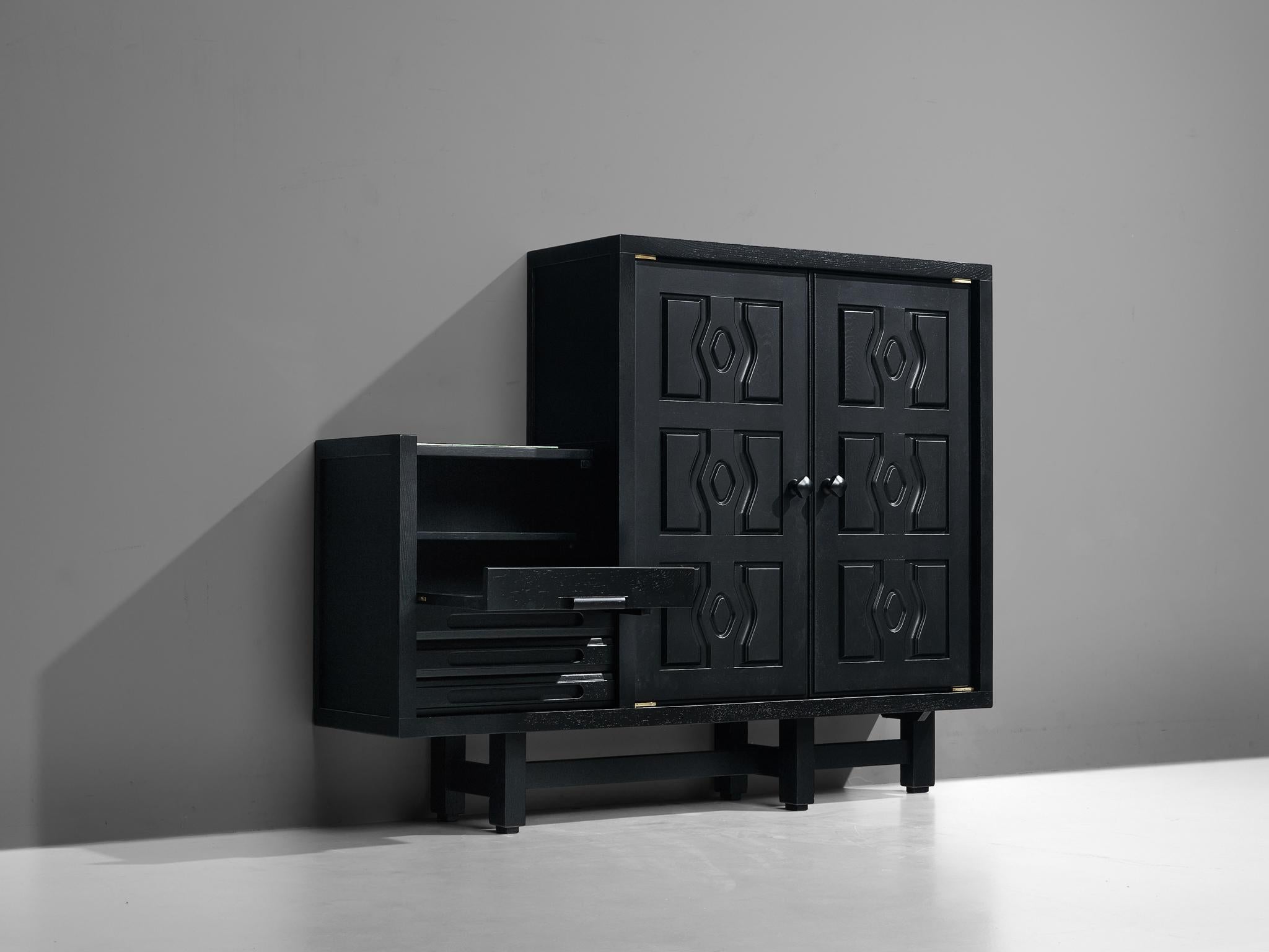 Mid-20th Century Guillerme & Chambron Cabinet 'Thierry' in Black Lacquered Oak