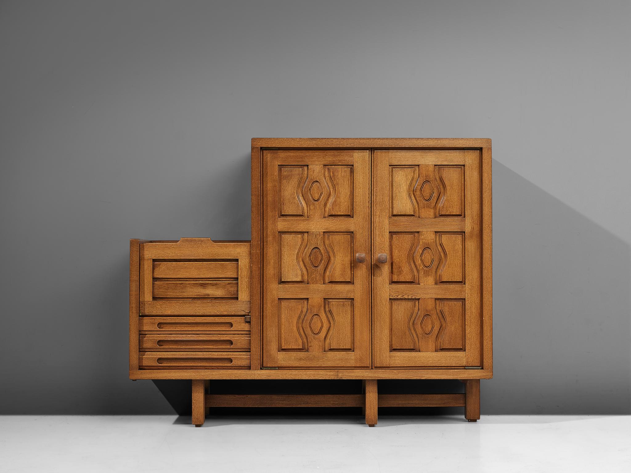 Guillerme & Chambron Cabinet 'Thierry' in Oak and Ceramic  For Sale 1