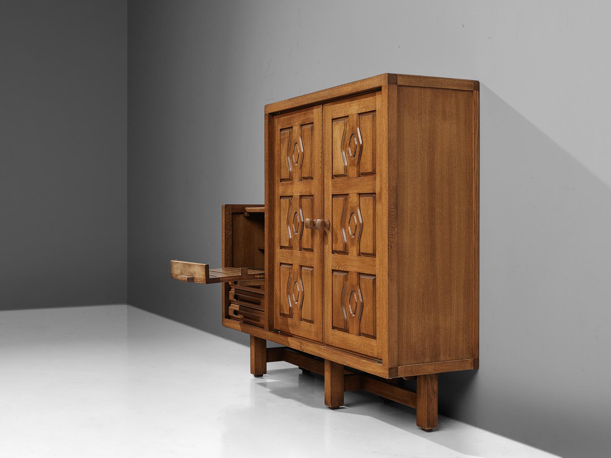 Guillerme & Chambron Cabinet 'Thierry' in Oak and Ceramic  For Sale 3