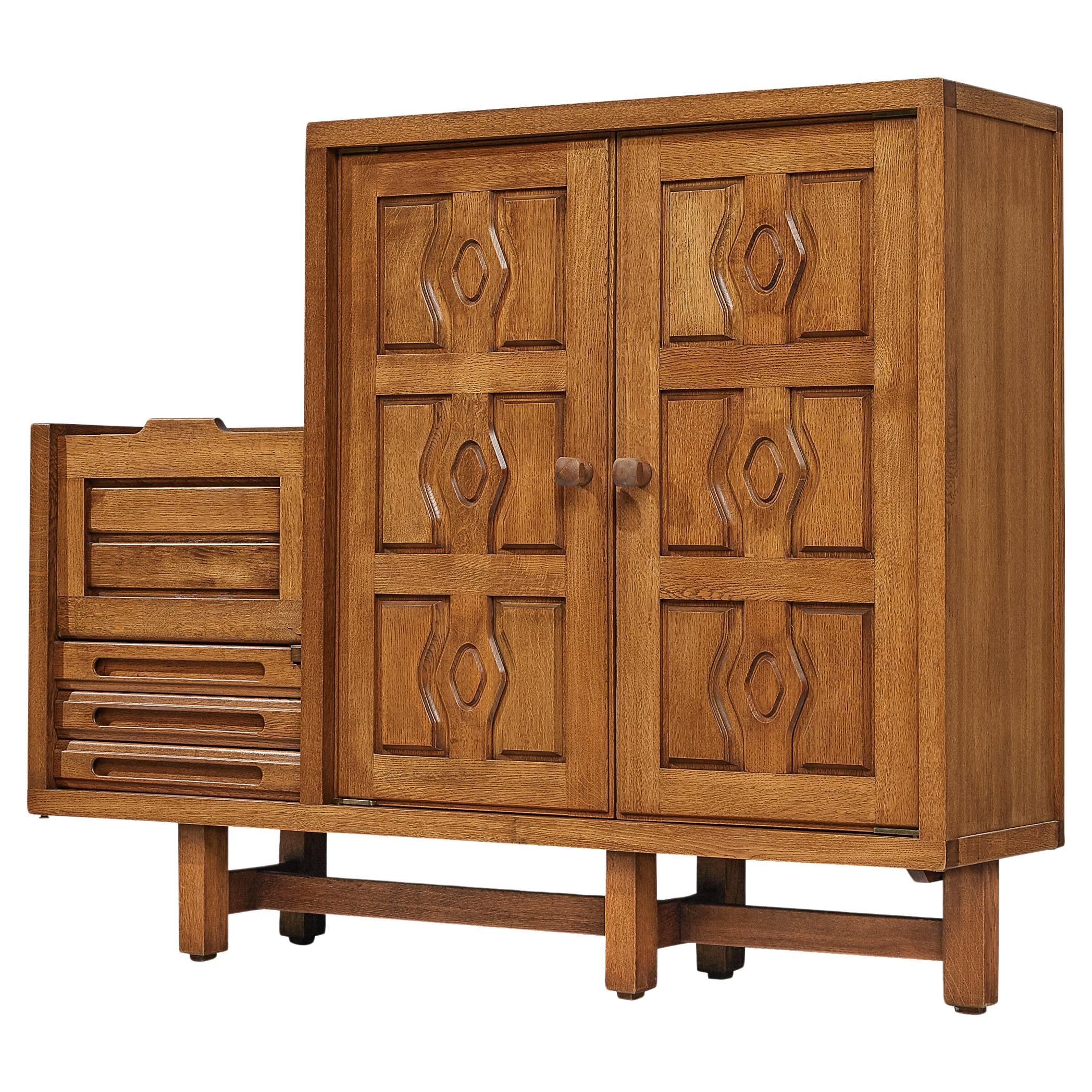 Guillerme & Chambron Cabinet 'Thierry' in Oak and Ceramic  For Sale