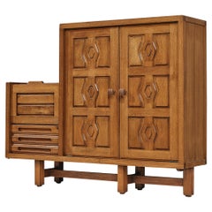 Retro Guillerme & Chambron Cabinet 'Thierry' in Oak and Ceramic 
