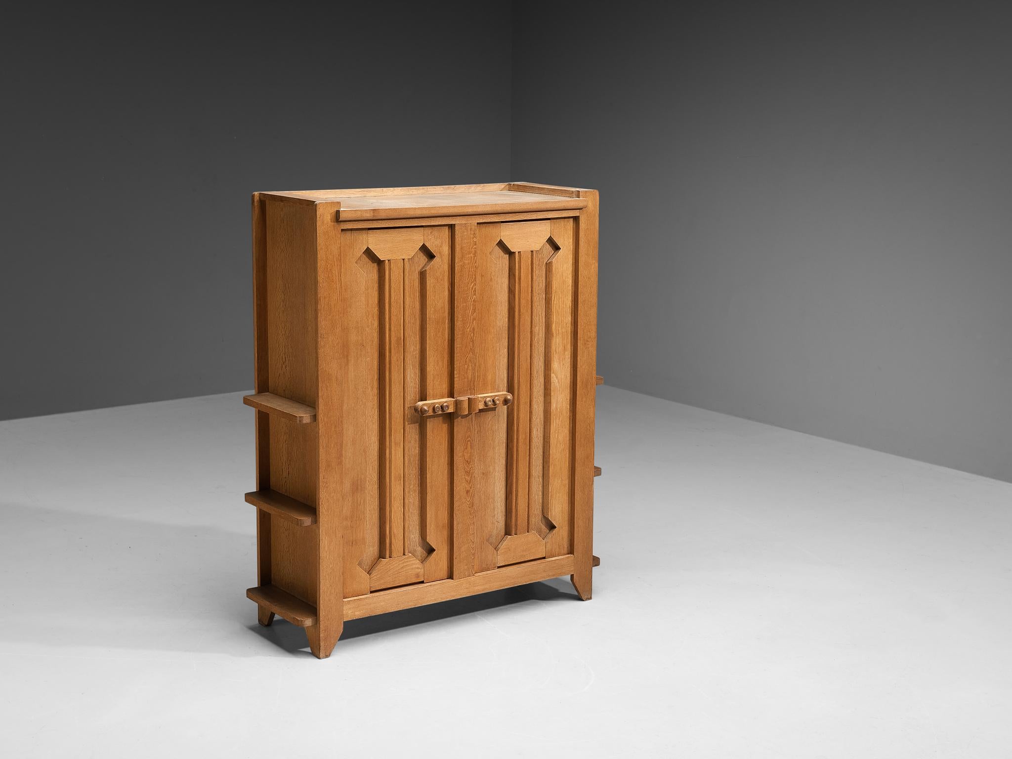 Mid-20th Century Guillerme & Chambron Highboard with Graphical Doors in Oak