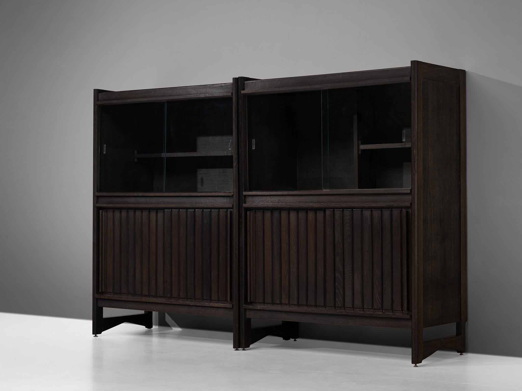 French Guillerme & Chambron Cabinets in Stained Oak  For Sale