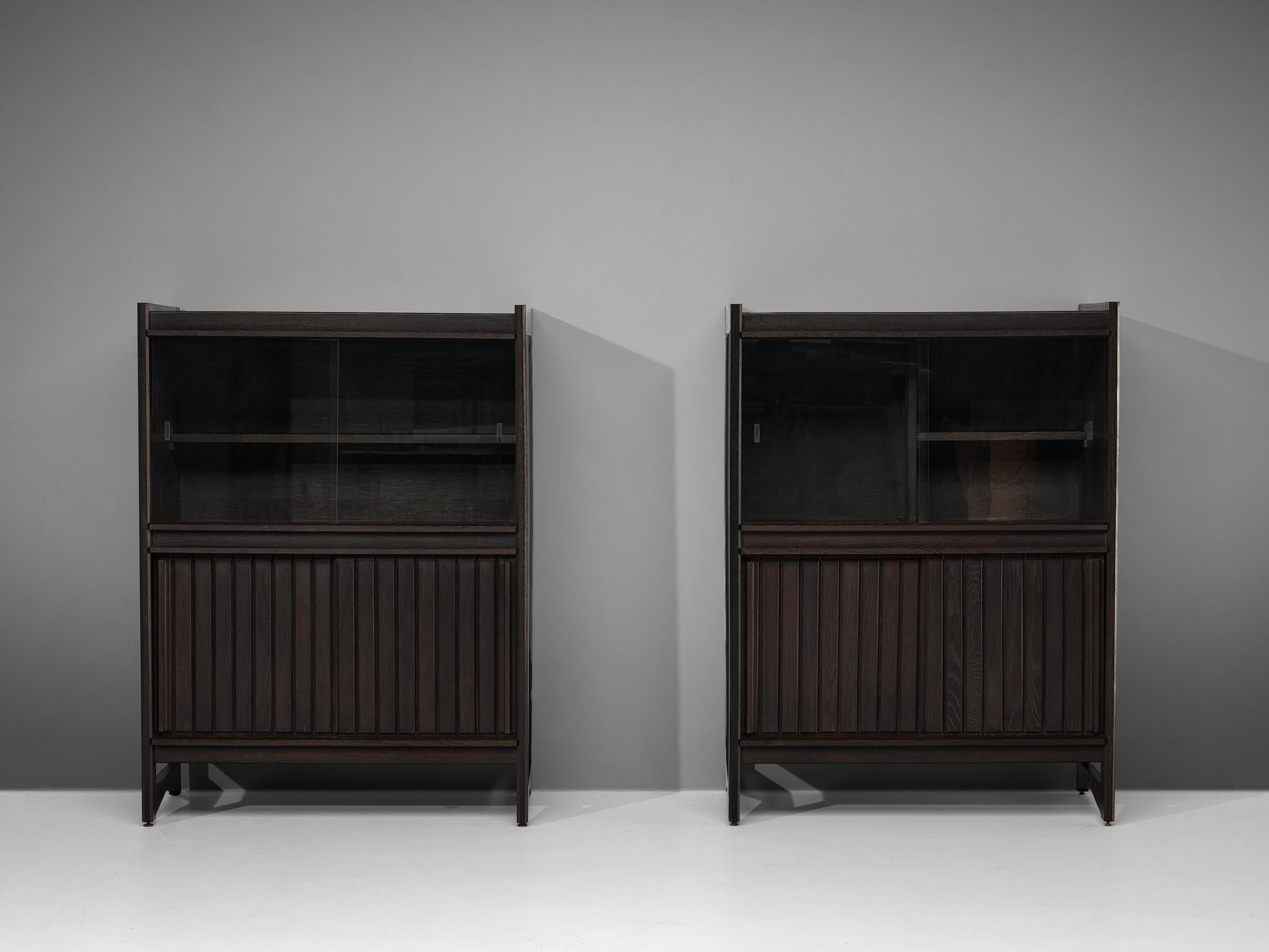 Mid-20th Century Guillerme & Chambron Cabinets in Stained Oak  For Sale