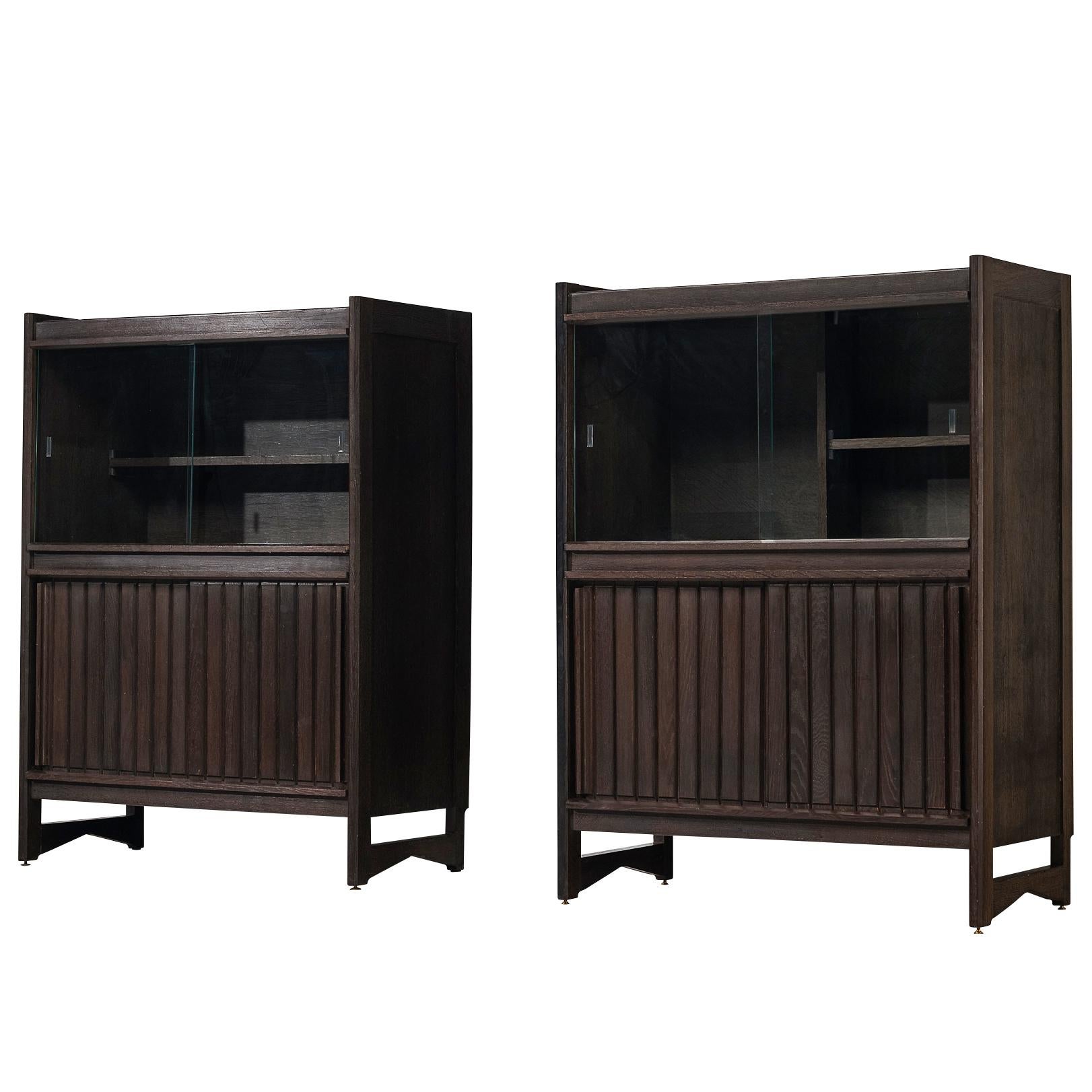 Guillerme & Chambron Cabinets in Stained Oak  For Sale