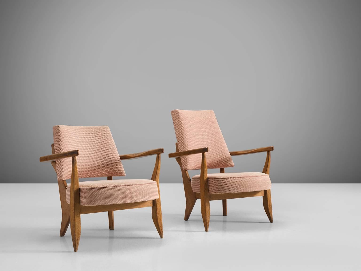 Mid-Century Modern Guillerme & Chambron Carved Set of Him and Her Lounge Chairs, 1950s