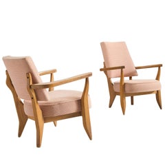 Guillerme & Chambron Carved Set of Him and Her Lounge Chairs, 1950s