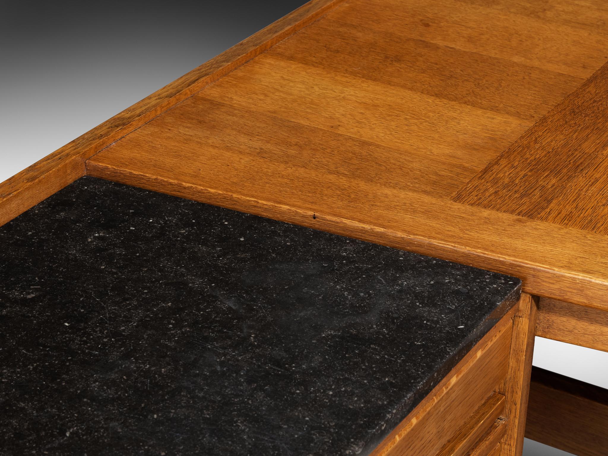 Guillerme & Chambron Corner Desk in Oak and Black Stone For Sale 4