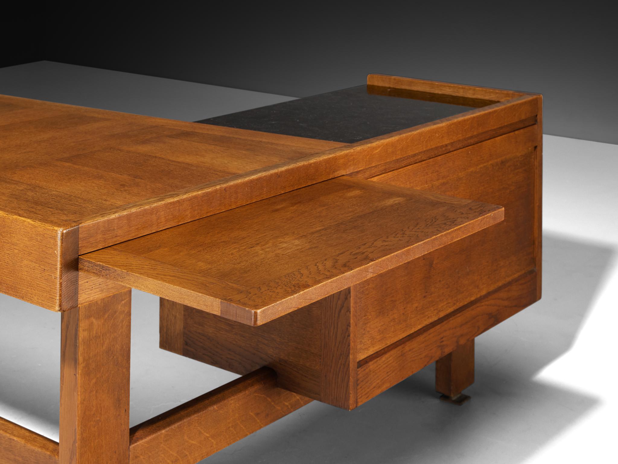 Guillerme & Chambron Corner Desk in Oak and Black Stone For Sale 1