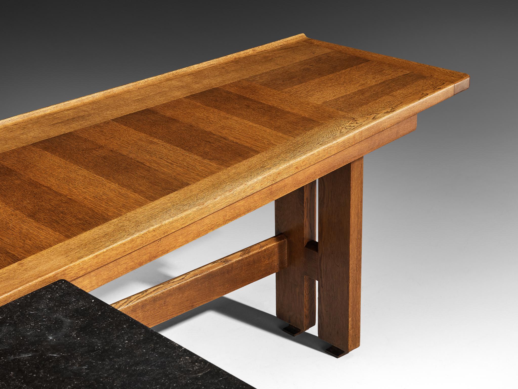Guillerme & Chambron Corner Desk in Oak and Black Stone For Sale 2
