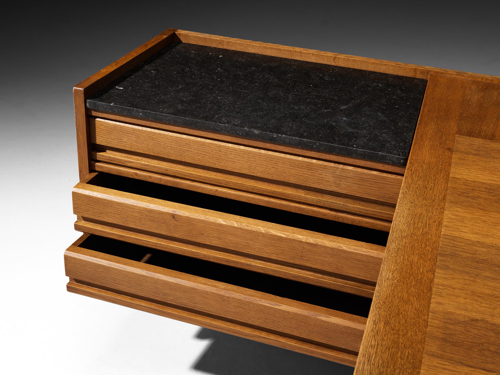 Guillerme & Chambron Corner Desk in Oak and Black Stone For Sale 3
