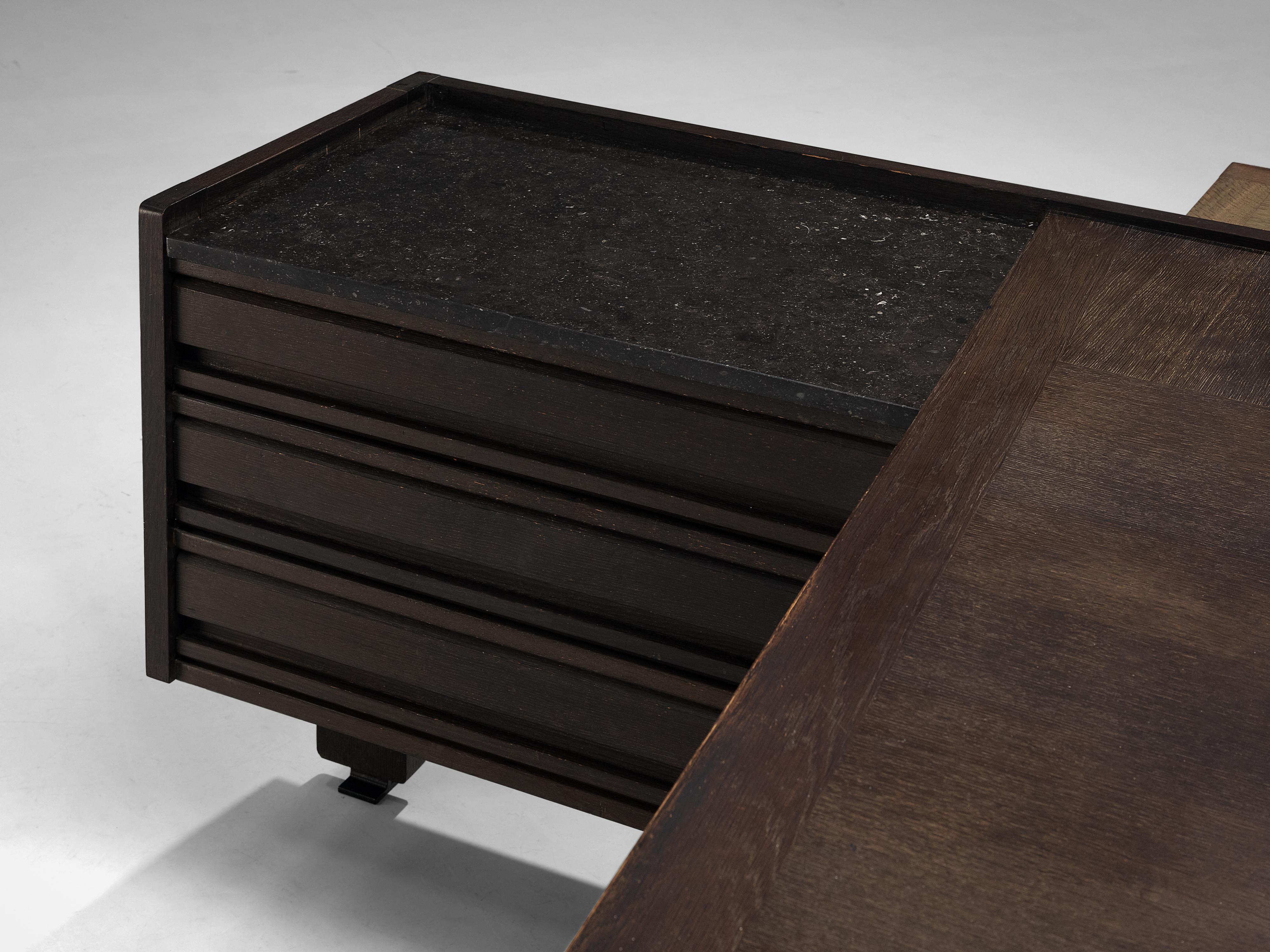 Mid-Century Modern Guillerme & Chambron Corner Desk in Oak and Granite