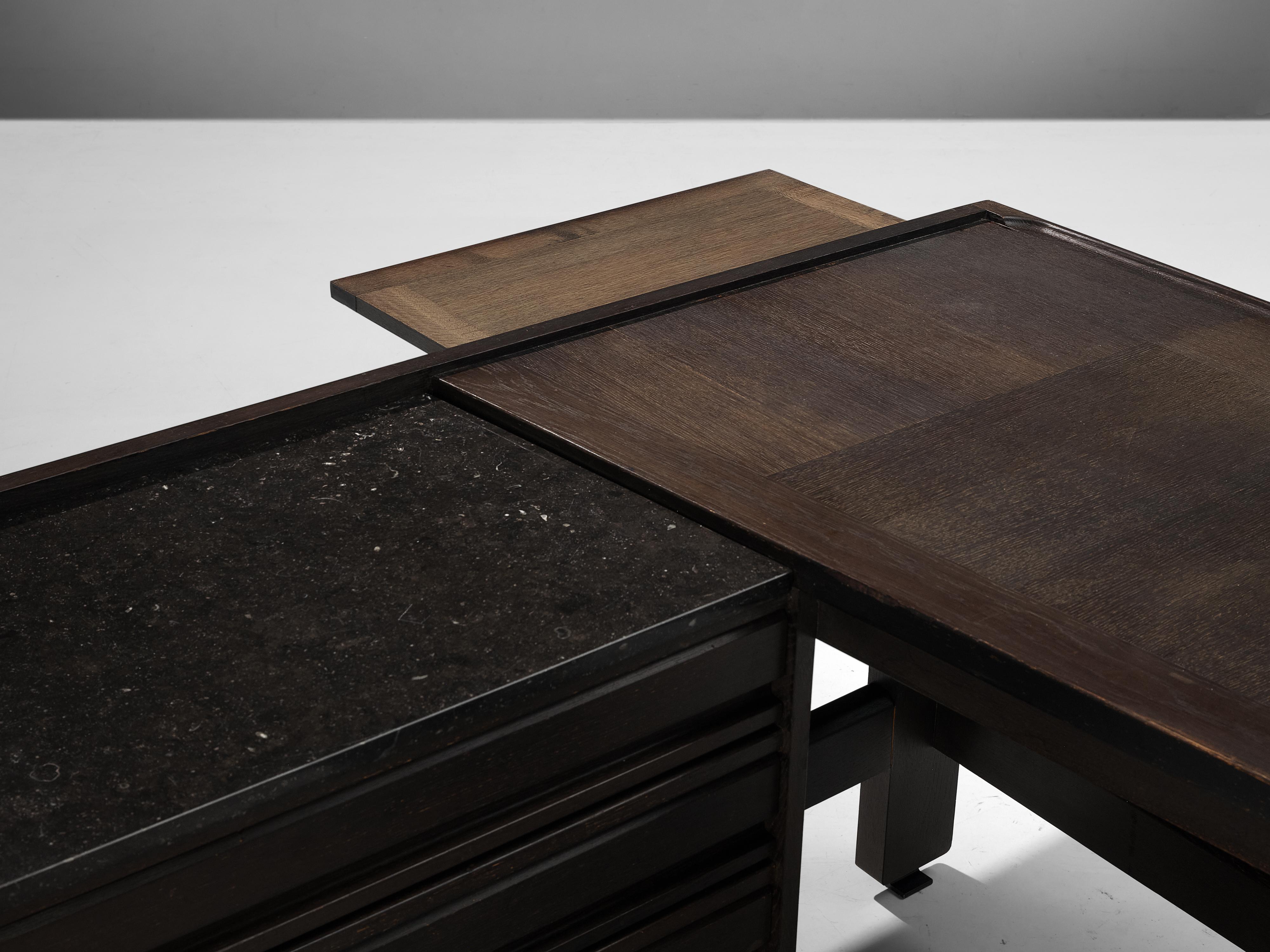 Guillerme & Chambron Corner Desk in Oak and Granite In Good Condition In Waalwijk, NL
