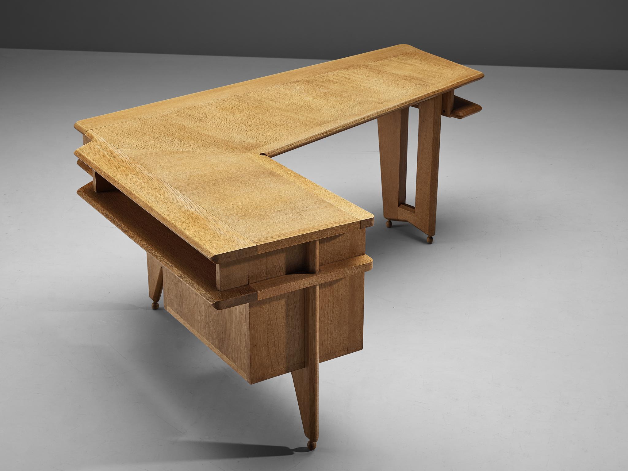 Mid-20th Century Guillerme & Chambron Corner Desk in Solid Oak