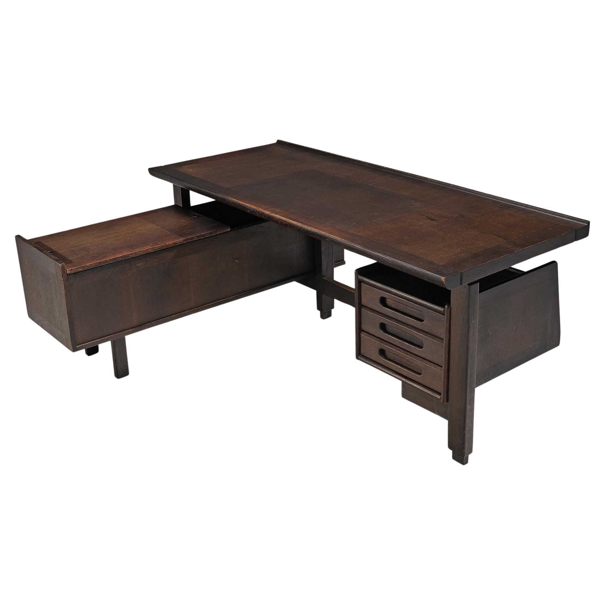 Guillerme & Chambron Corner Desk in Stained Oak  For Sale