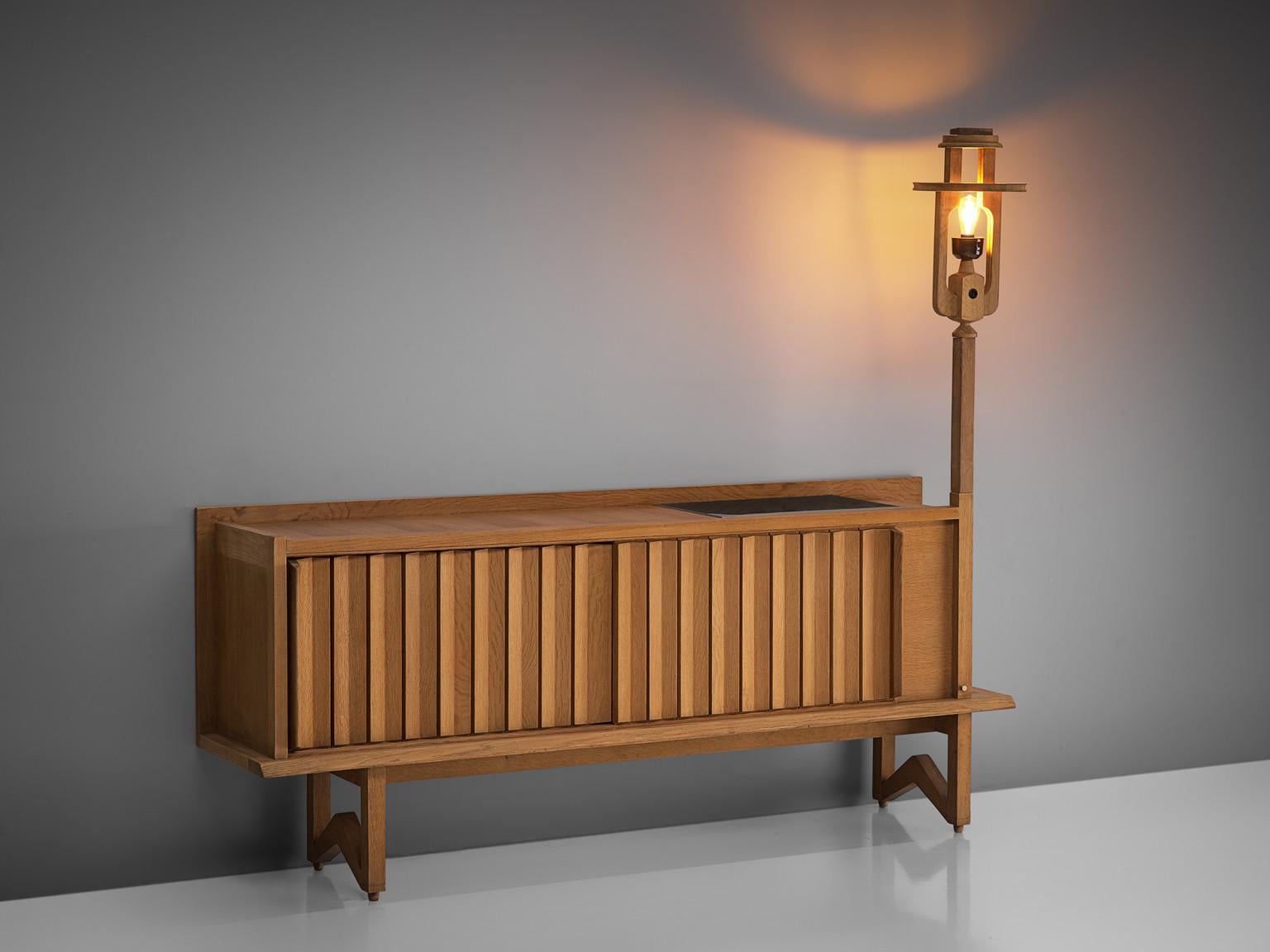 Mid-Century Modern Guillerme & Chambron Credenza in Oak with Lantern