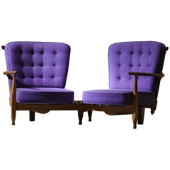 Guillerme & Chambron Curved Sofa/Armchairs in Oak for Votre Maison