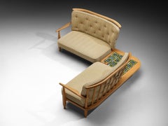 Guillerme & Chambron Curved Sofa Set with Table in Oak and Ceramic