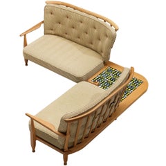 Guillerme & Chambron Curved Sofa Set with Table in Oak and Ceramic