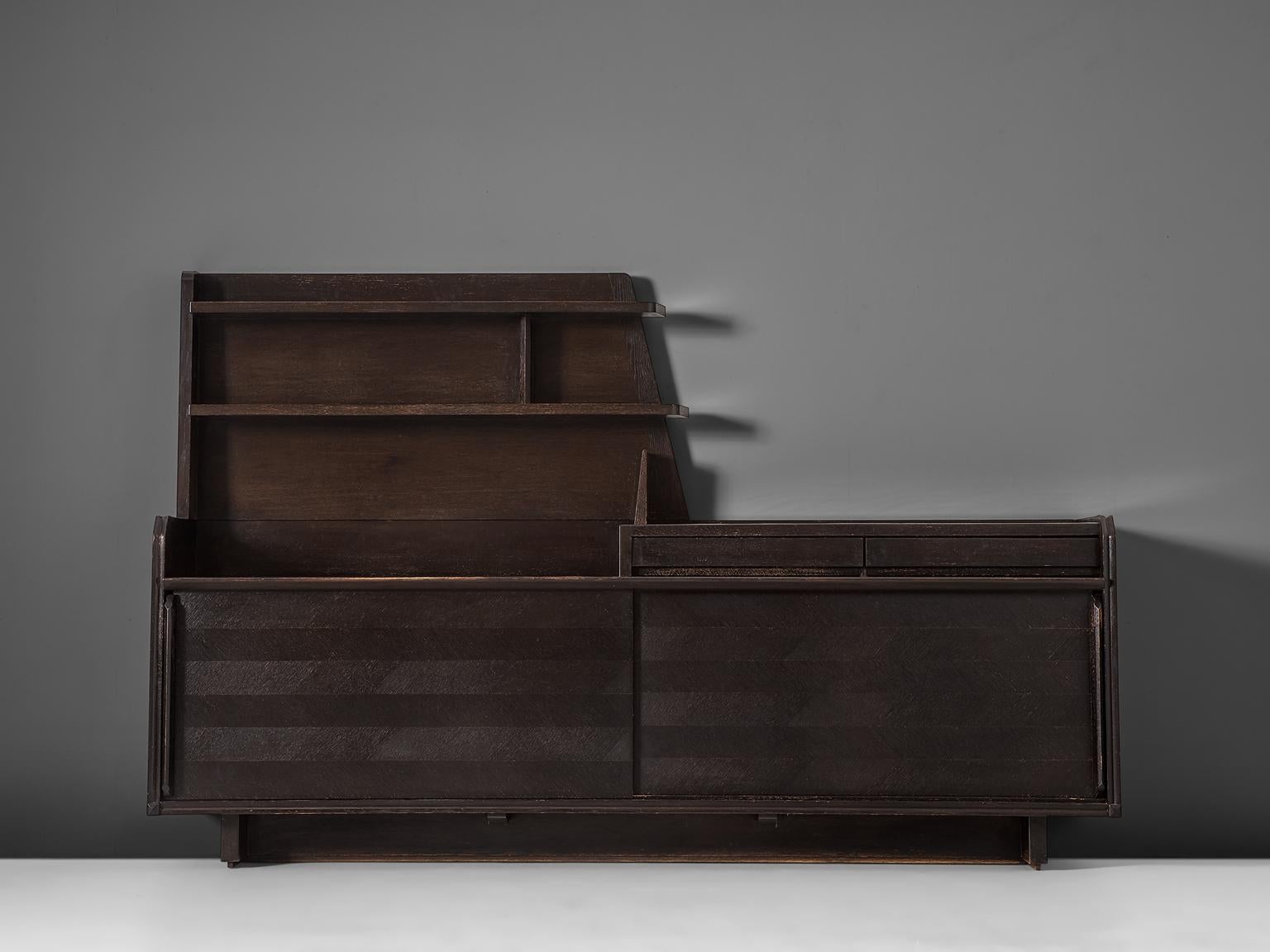 French Guillerme & Chambron Dark Stained Sideboard in Oak