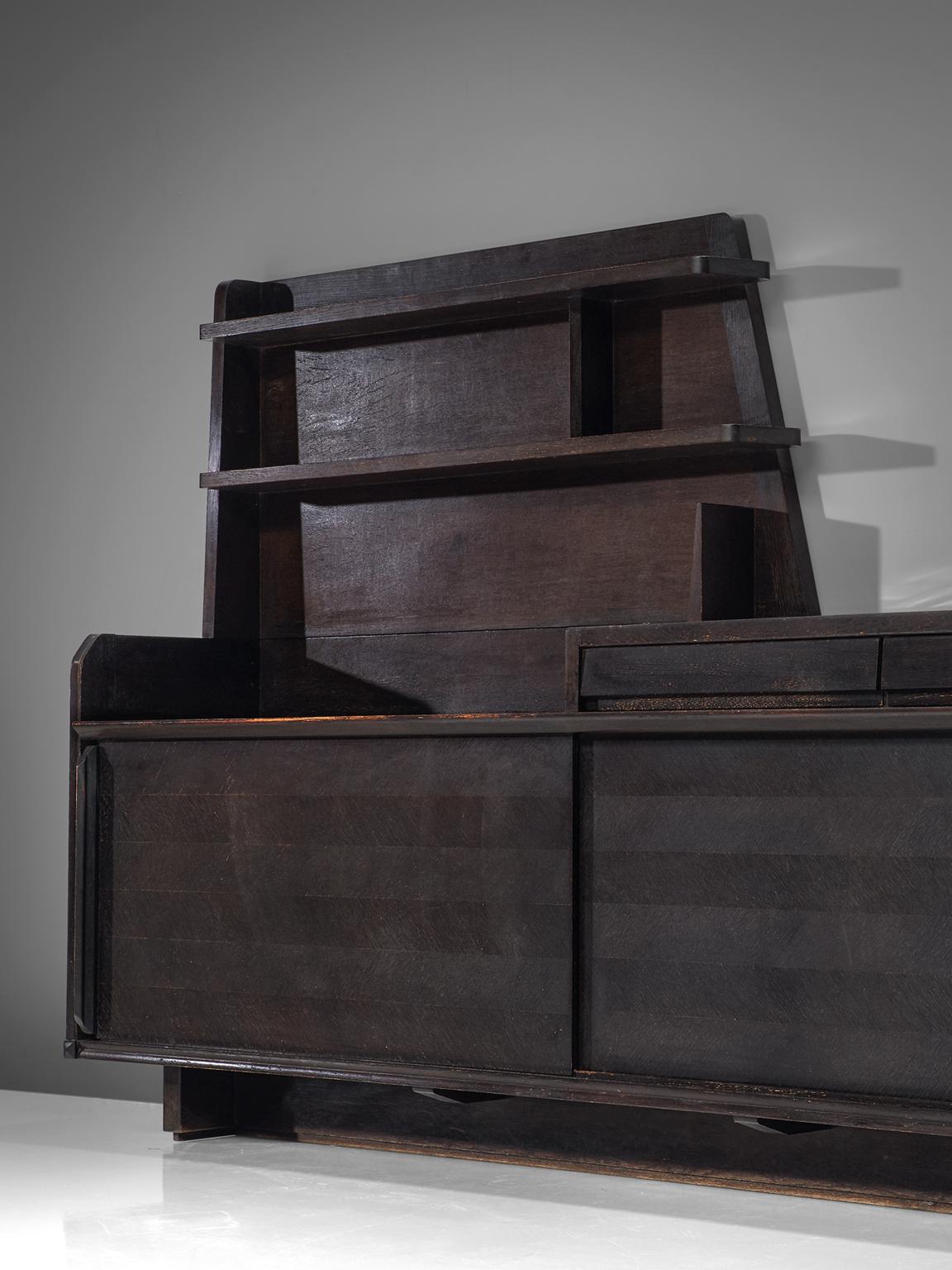 Mid-20th Century Guillerme & Chambron Dark Stained Sideboard in Oak