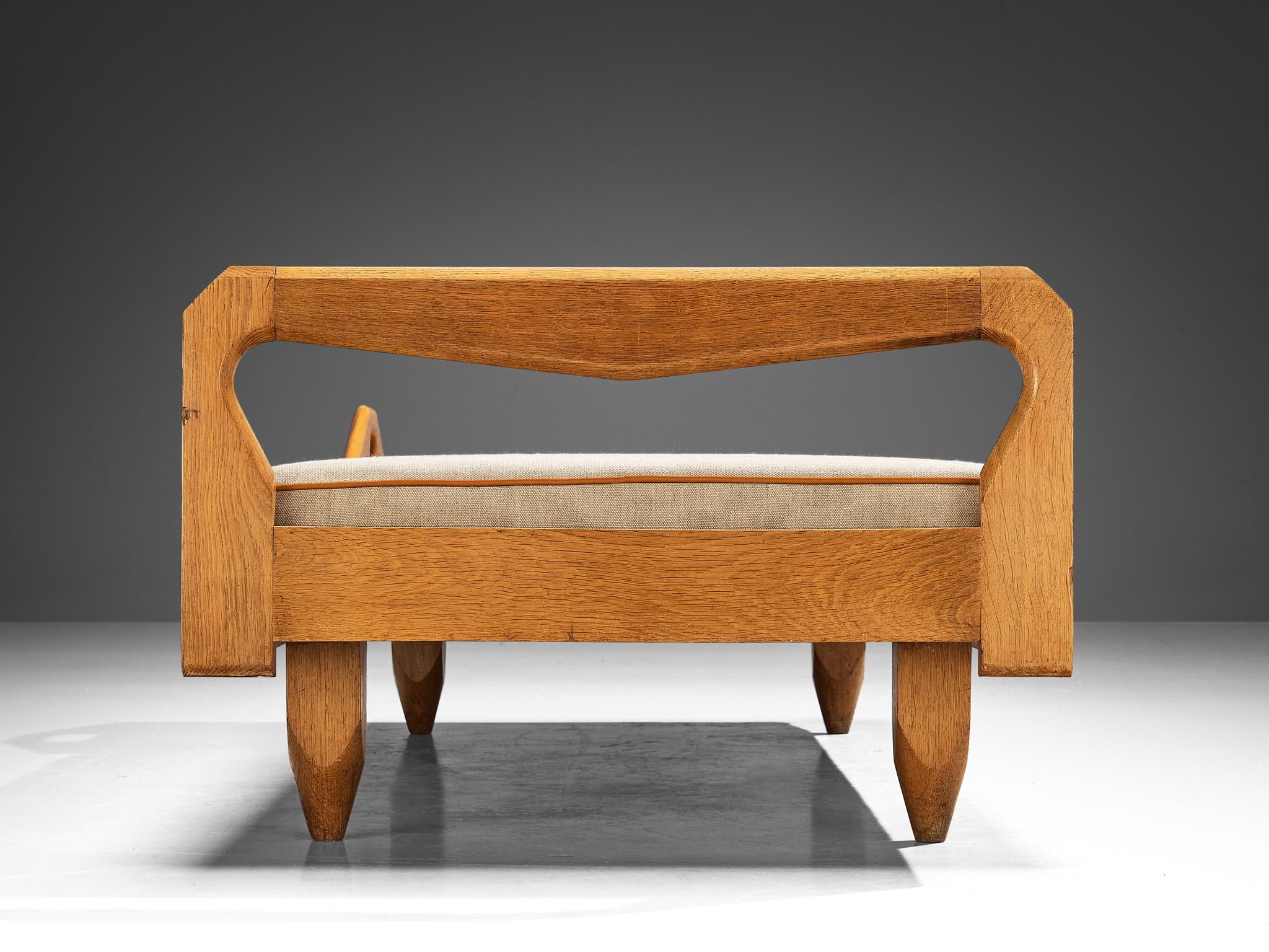 Guillerme & Chambron Daybed or Bench with Side Table in Oak and Fabric  For Sale 4