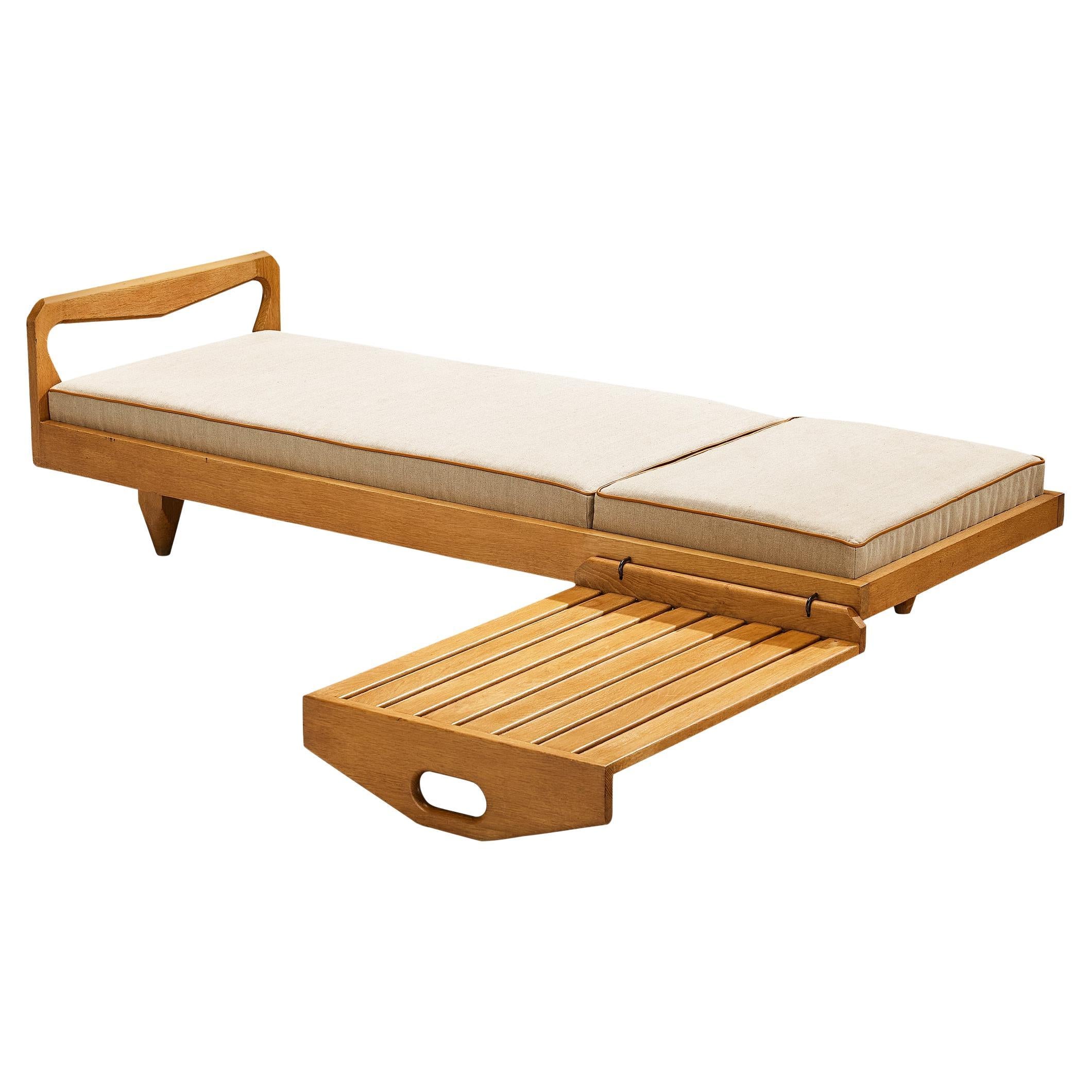 Guillerme & Chambron Daybed or Bench with Side Table in Oak and Fabric  For Sale