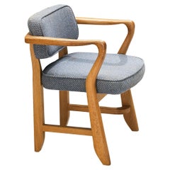 Guillerme & Chambron 'Denis' Armchair in Oak and Blue Upholstery