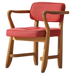 Guillerme & Chambron 'Denis' Armchair in Oak and Coral Red Upholstery