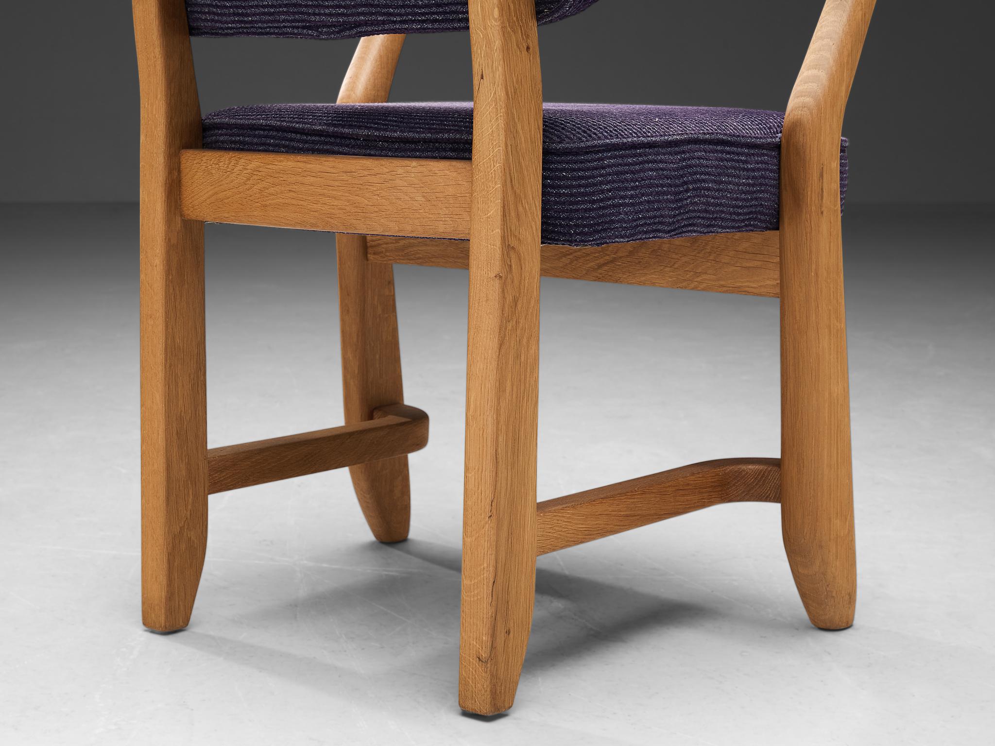 Guillerme & Chambron 'Denis' Armchair in Oak and Purple Upholstery 1