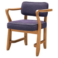 Guillerme & Chambron 'Denis' Armchair in Oak and Purple Upholstery