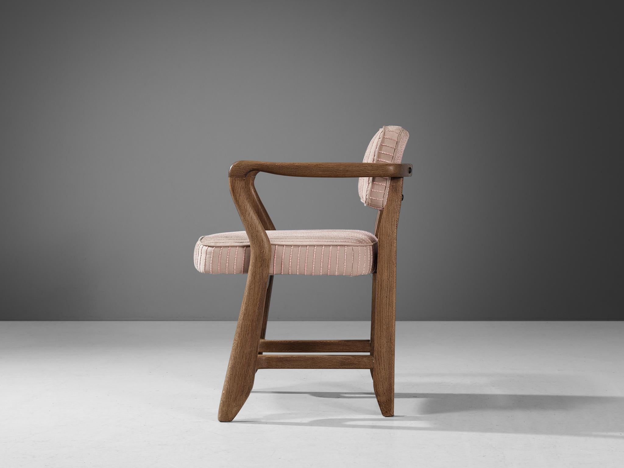 French Guillerme & Chambron 'Denis' Armchair in Oak and Soft Pink Upholstery