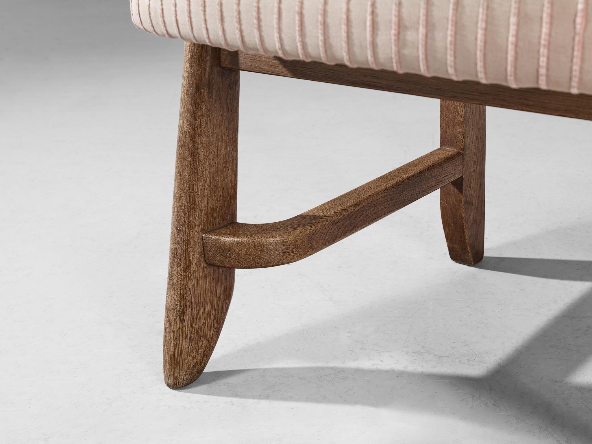 Mid-20th Century Guillerme & Chambron 'Denis' Armchair in Oak and Soft Pink Upholstery