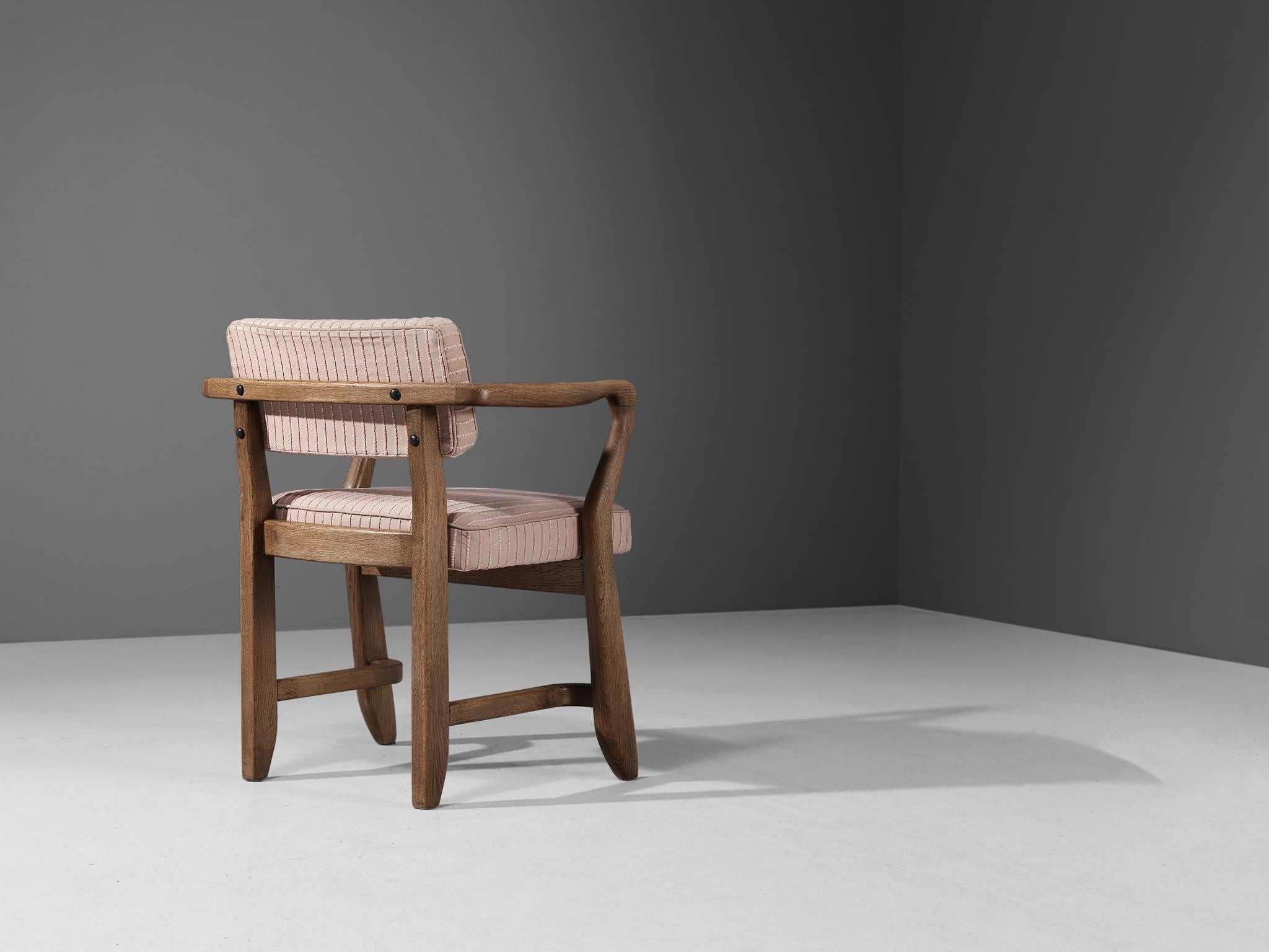 Fabric Guillerme & Chambron 'Denis' Armchair in Oak and Soft Pink Upholstery
