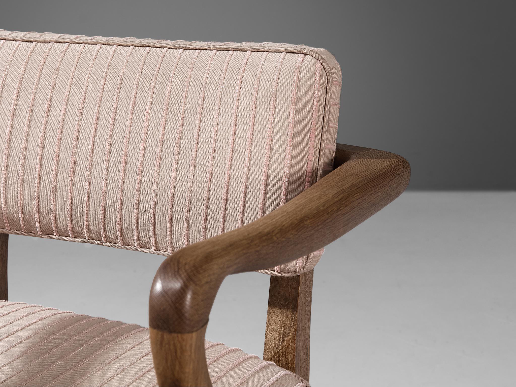 Guillerme & Chambron 'Denis' Armchair in Oak and Soft Pink Upholstery 1