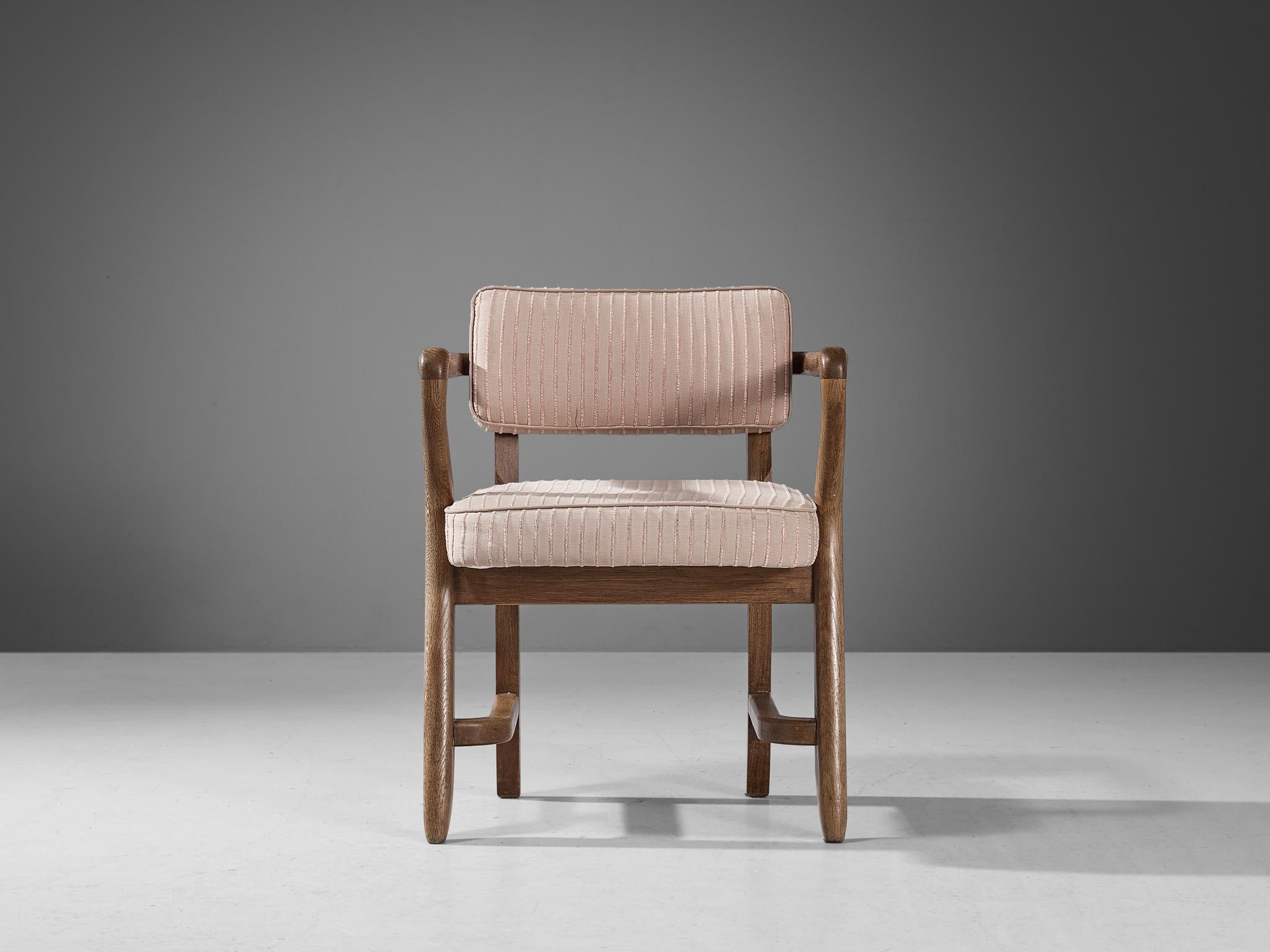 Guillerme & Chambron 'Denis' Armchair in Oak and Soft Pink Upholstery 2