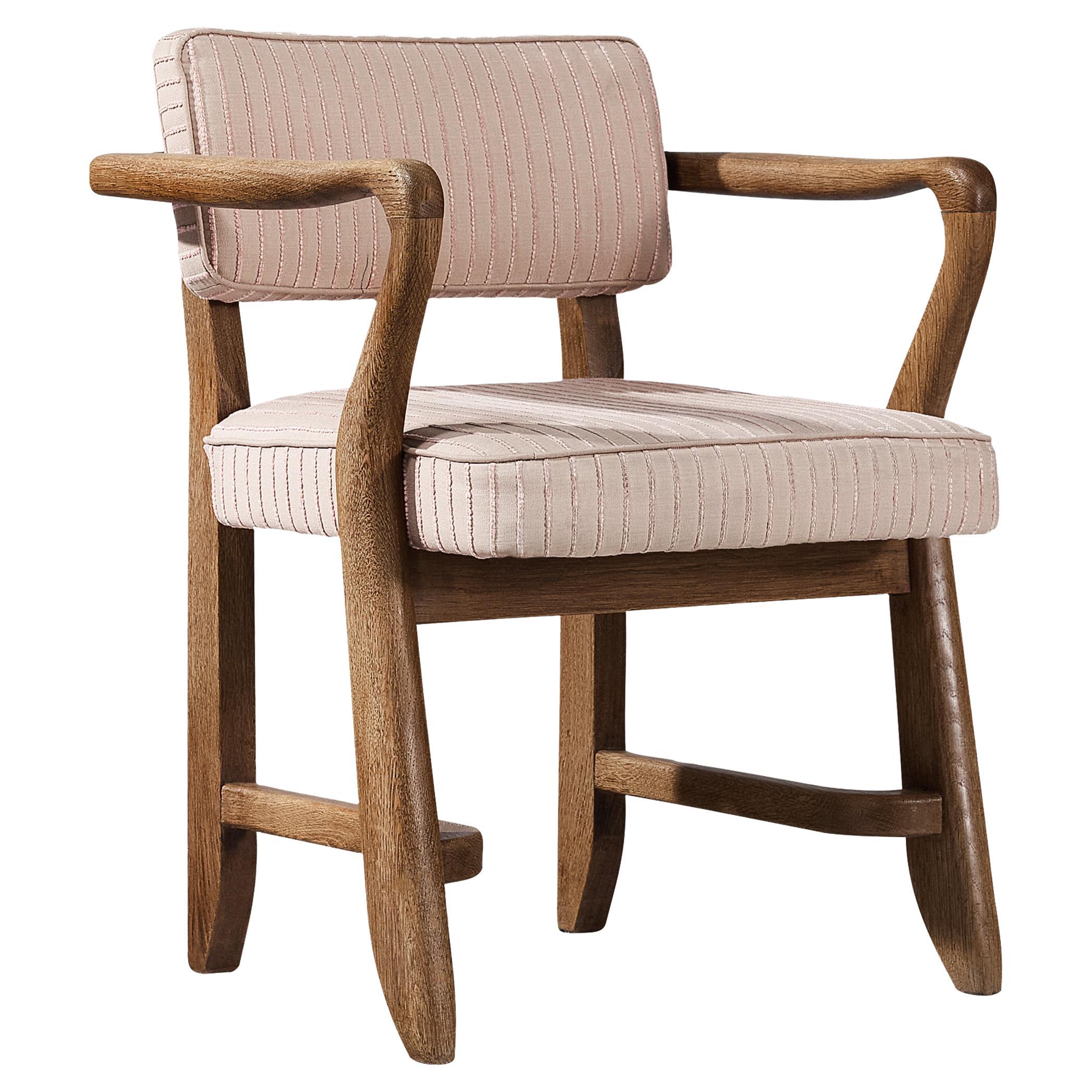 Guillerme & Chambron 'Denis' Armchair in Oak and Soft Pink Upholstery