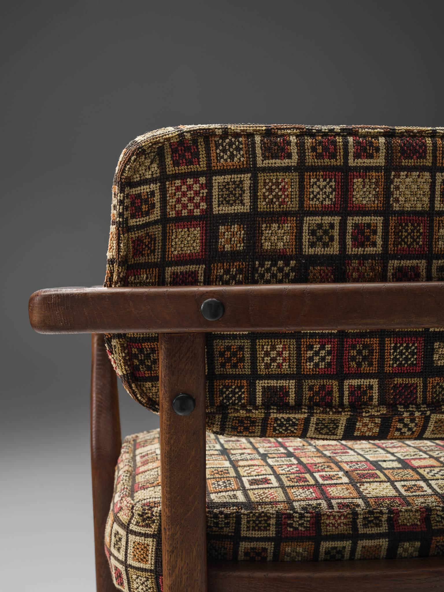 Fabric Guillerme & Chambron 'Denis' Armchair in Oak